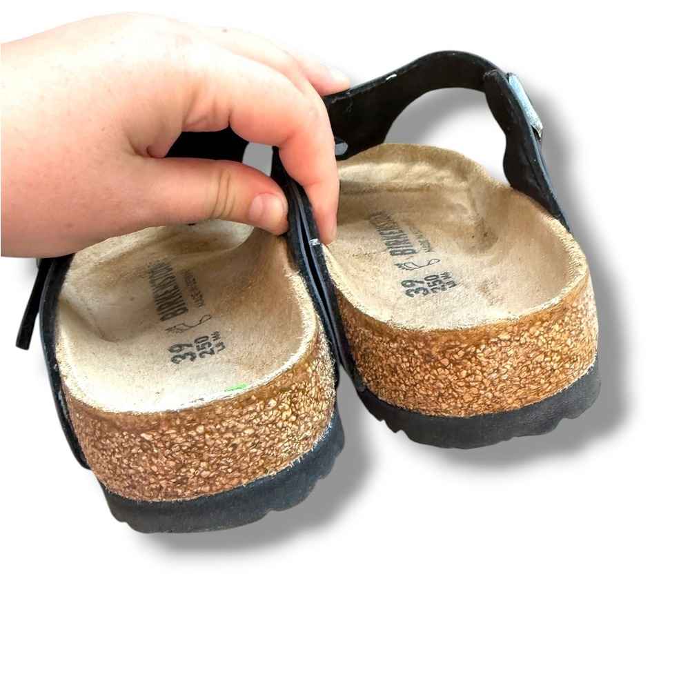 Birkenstock Gizeh Sandals Womens 39 8-8.5 Black Birko Flor Cork Footbed Thong - Picture 6 of 8